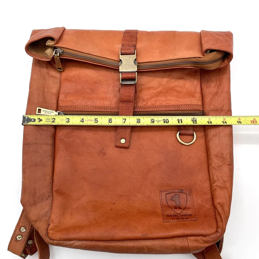 Berliner Bags Leather Backpack Men OS Tan Good Vintage Roll Top Rucksack